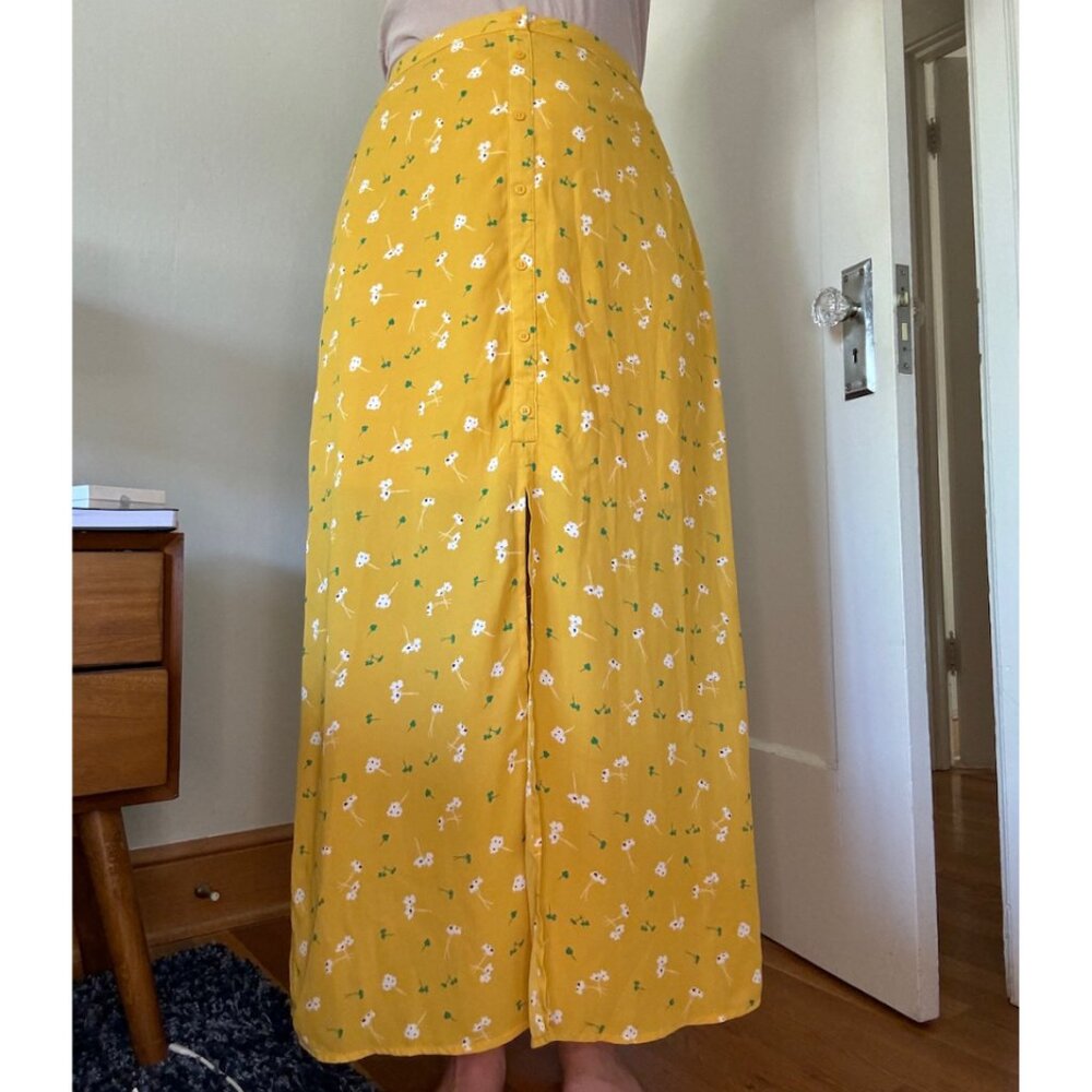 Collective Concepts Button Front Yellow Floral Maxi Skirt Size L